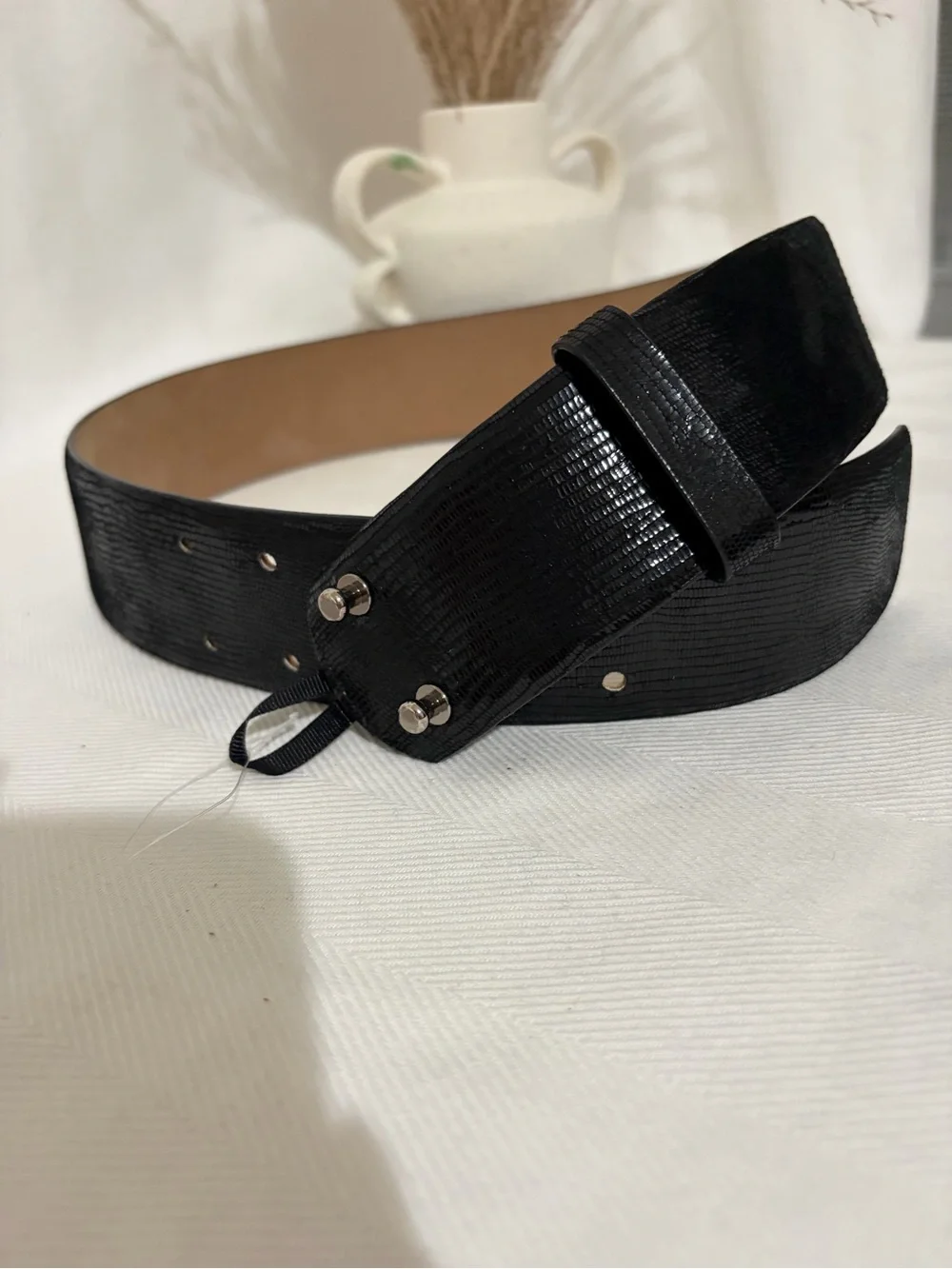 Ann Taylor Classic 90s Leather Double Stud Belt Wide Waist Black Western Boho S